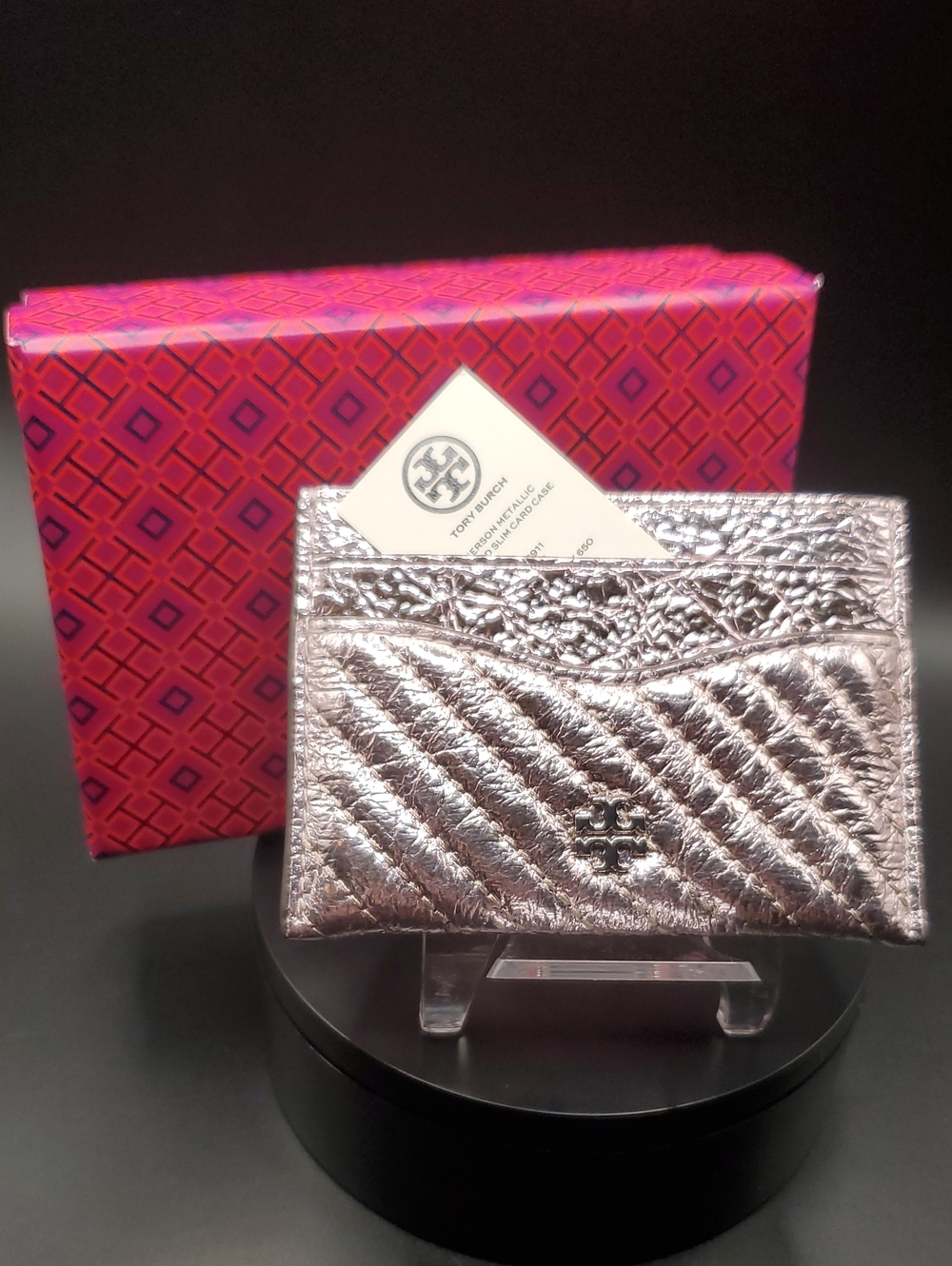 Tory Burch Metallic Quilted Cardholder - Pink Silver